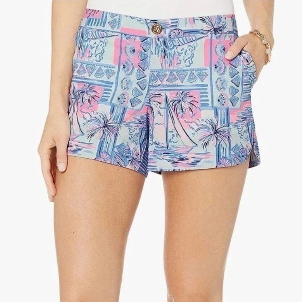 Lilly Pulitzer Adie Ruffle Pocket Shorts Womens 0 Whisper Blue Yeah Buoy